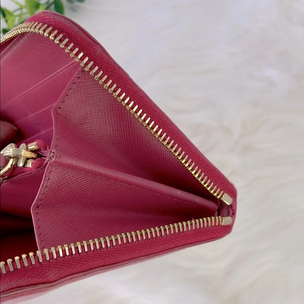 Prada Pink Leather‎ Zippy Long Wallet with Bow